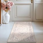 BESTSWEETIE 2x6 Runner Rugs 2 x 6 Washable Rug Runner No Pile Non-Slip Vintage Kitchen Rug Hallway Indoor Throw Carpet for Entryway Bedroom Laundry Room, Pink Beige Grey