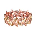 BriLove Wedding Bridal Bracelet for Women Marquise-Shape Leaf Elastic Stretch Bangle Bracelet Peach Morganite Color Rose-Gold-Tone