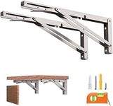 LuckIn Folding Shelf Brackets 20 Inch Loading 300lb, Wall Mounted Heavy Duty Fold Down Table Hinge, Stainless Steel Collapsible L Bracket, 2-Pack Silver