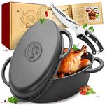 KRUSTENZAUBER 38 cm Cast Iron Roasting Dish with Lid, Oven-Safe, Includes Poultry Scissors, 9 kg Goose Roaster, Ideal XXL Casserole Pot, Stewing Pot, Induction, Cast Iron Pan