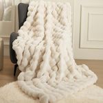 Super Comfort Oversized Warm Thick Bubble Luxury Plush Rabbit Faux Fur Throw Blanket, Fluffy Blanket,Soft Cozy Blanket for Couch Chair Bed Sofa Living Room,White 50'' x 60''