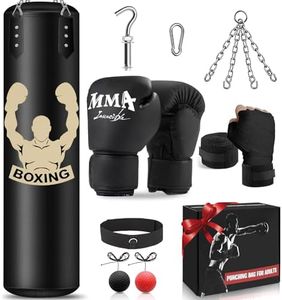 YORWHIN Sac de Frappe, Sac de Boxe Suspendu de 120cm, Équipement d'Entraînement de Boxe avec Sac de Frappe Non-Rempli, Balle Réflexe, Gants MMA, Bracelet, Set de Boxe pour Karaté Kickboxing Muay Thai