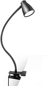 Lzonunl Desk Lamp Clip Light, 3 Light Modes 5 Dimmable Brightness Book Reading Light, Eye-Caring Bedside Lamp, Flexible Neck Table Clamp Lamp for Office, Bedroom, Work, Study(Black)