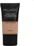 Palladio Powder Finish Liquid Foundation, Natural Matte Appearance, Reduces Fine Lines, Covers Large Pores, Hides Imperfections, All Day Wear, Sheer to Medium Coverage, Caramel