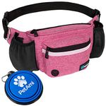 PetAmi Dog Fanny Pack, Treat Pouch for Dog Walking, Training, Built in Poop Bag Dispenser, Water Bottle Holder, Collapsible Bowl, Pet Treat Waist Belt for Hiking, Running, Kibbles (Pink)