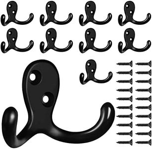 CBWLWJ 10 Pack Coat Hooks Wall Hooks for Hanging, Heavy Duty Double Prong Metal Hook Wall Mounted for Living Room, Bathroom, Kitchen, Bedroom for Coat, Bag, Scarf, Towel, Hat, Key, Cup (Black)