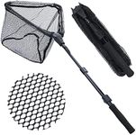 Sougayilang Fishing Net Fish Landing Net, Foldable Collapsible Telescopic Pole with EVA Handle, Durable Nylon Material Mesh, Safe Fish Catching or Releasing-Black-Extended Length-45.3''