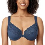 Delimira Women's Front Fastening Bras Unlined Lace Plus Size Support Underwire Sargasso 44D