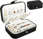 Jewelry Box Organizer, FOME Double Layer PU Leather Small Jewelry Travel Case PU Leather Jewelry Storage Case for Rings Earrings Necklace Bracelets Jewelry for Girls Women (Black)…