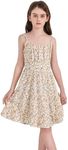 SweatyRocks Girl's Spaghetti Strap Ruched Cami Dress Floral Print Ruffle Flared Mini Dresses Yellow 9 Years