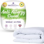 Slumberdown Anti Allergy Single Duvet - 4.5 Tog Lightweight Cool Summer Quilt for Night Sweats - Anti Bacterial, Soft Touch Cover, Hypoallergenic, Machine Washable, Size (135cm x 200cm)