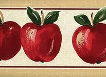 CONCORD WALLCOVERINGS ™ Wallpaper Border Fruits Pattern Apples Leaves for Kitchen Cottage Farmhouse, Cream Red Green, 15 ft by 5 in KT77929