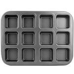 Square Brownie Pan 12 Cavity, Beasea Nonstick Muffin Pan Brownie Cake Pan Mini Cheesecake Pan Carbon Steel Brownie Baking Tray Bakeware for Oven Baking Cupcake (1 PCS)