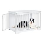 Hzuaneri Dog Crate Furniture, 39.4" Double Door Dog Crate with Barn Door, Dog Kennel Indoor, End Side Table Wooden Dog Crate for Small Medium Large Dog, Anti-Chew Anti-Escape, White