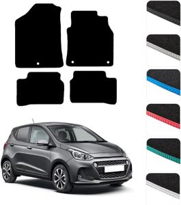 GCM - Car Floor Mats for Hyundai i10 2014-2020 Full Coverage Floor Protection - Anti Slip & Fit Car Mat with Clips Easy to Clean Car Carpet for All-Weather- Black Edging, Carpet
