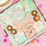 Wufers Dog Birthday Girl Dog Cookie Box | Handmade Hand-Decorated Dog Treats | Dog Gift Box Made with Locally Sourced Ingredients | 10+ Cookies (Birthday Girl)