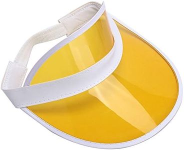 Retro Tennis Beach Plastic Sun Visors Hats, (Pack of 12), Yellow, One Size