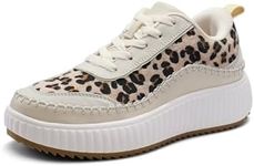 DREAM PAIRS Women Chunky City Tweed Comfortable Casual Platform Fashion Sneakers.,Size 7.5,Leopard-Arch,SDFN2379W