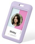 Pawfly 3 Pack Sliding ID Badge Holder Hard Light Purple Vertical Plastic Card Case Protector Pouch with Clear Window for Office School ID Credit Cards Proximity Key Cards Driver’s Licenses and Passes