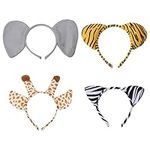 Lurrose 4pcs Animal Ear Headband Elephant Tiger Zebra Giraffe Hair Hoop Jungle Animal Cosplay Headwear for Party Supplies