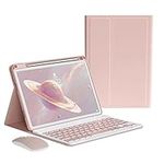 iPad Air 5th 4th Generation Keyboard Case Mouse, iPad Pro 11 inch 4th 3rd 2nd Generation Case Support Pencil Charging Detachable Bluetooth Color Keyboard (Pink)