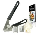 Thiru Premium Stainless Steel Garlic Press - 2 Inserts for Fine & Coarse Chopping - Includes E-Book with 25 Recipes