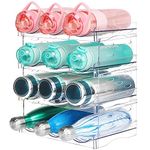 mepure Water Bottle Organiser, 4 Packs Stackable Water Bottle Storage Rack for Cupboard, Plastic Fridge Bottle Storage Holder Wine Rack for Kitchen Pantry Organiser, Each Rack Holds 3 Containers