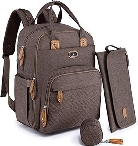 Dikaslon Diaper Bag Backpack with Portable Changing Pad, Pacifier Case and Stroller Straps, Large Unisex Baby Bags for Boys Girls, Multipurpose Travel Back Pack Moms Dads, Brown