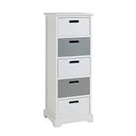 Home Source Chest, Wooden Home Storage Organiser, White and Grey Tallboy, 5 Drawer, Engineered Wood