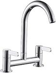 Kitchen Sink Mixer Taps, 2 Hole Kitchen Faucet, 360° Swivel Spout Dual Lever Sink Mixer Tap, Deck Mounted Kitchen Taps, Cold and Hot Mixer Tap, Sink Tap 1/4 Turn with UK Standard Fittings (Chrome)