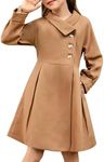 GRACE KARIN Girls Dress Coat Kids Wool Lapel Long Button Jackets Fall Winter Outerwear Camel Peacoat with Pockets 7-8Y