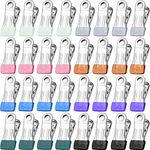 Clothes Pins for Hanging Clothes, 32 Pack Stainless Steel Colored Clothespins for Laundry, Heavy Duty Clothing Pins for Clothes Line, Multipurpose Metal Clips for Clothes, Socks, Towel, Snack, Photo