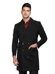 CHKOKKO Winter Wear Single Breasted Notch Lapel Tweed Pea Trench Long Coat For Men Black 3XL