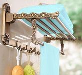 FORTUNE Antique Aluminum Folding Towel Rack for Bathroom, Folding Towel Stand, Hanger, Bathroom Accessories for Homes, Hotels- Brass Finish (2 Feet)