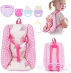 BABESIDE Baby Doll Car Seat, Doll Carrier Toy, Baby Doll Accessories with Bib, Rattle, Doll Bottle Feeding Set for 10-12 Inch Dolls