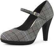 Allegra K Women's Houndstooth Platform Stiletto Heels Mary Jane Black White Pumps 9.5 M US