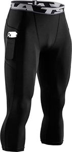 TSLA Men's 3/4 Compression Pants, Running Workout Tights, Cool Dry Capri Athletic Leggings, Yoga Gym Base Layer, Athletic Pocket MUC48-ABK Medium