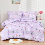 Mooreeke Bed in a Bag for Kids Girls Teens, 5 Pieces Twin Size Comforter Bed Set with Shams, Sheet Set, Rabbit Purple Super Soft Microfiber Kids Comforter Bedding Set