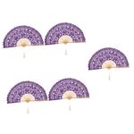 PRETYZOOM 5pcs Lace Fan Retro Handheld Fan Chinese Hand Fans Home Decoration Lunar New Year Hand Fan Prom Props Classic Folding Fan Silk Fans Bride Bamboo Household Products Hollow Purple