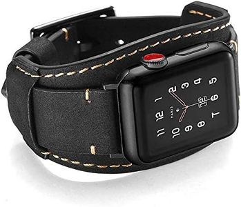 Coobes Compatible with Apple Watch Band 44mm 42mm Men Women Genuine Leather Compatible iWatch Bracelet Wristband Strap Compatible Apple Watch Series 4/3/2/1 (Crazy Horse Cuff Black, 44/42 mm)