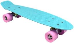 Charles Bentley 22 Inch Beginner Skateboard For Kids, Teenagers, And Adults, Retro, Plastic, For Street, Park, Penny Board Cruiser, Multiple Colours, High Performance, 1.9kg, In Aqua (57.5x14.5x10cm)