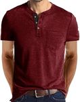 Olidarua Mens Casual Short Sleeve Henley Shirts Fashion Button T Shirts with Pocket, 01 Red, XX-Large