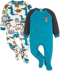 Gerber Baby Boys' Toddler Loose Fit Flame Resistant Fleece Footed Pajamas 2-Pack, Brown Lion, 5T