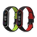 kwmobile Straps Compatible with Xiaomi Mi Smart Band 6 / Mi Band 6 / Band 5 Straps - 2X Replacement Silicone Watch Bands - Black/Red/Black/Green