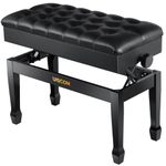 UISCOM Adjustable Duet Piano Bench with Storage - Heavy Duty Wooden Double Keyboard Piano Stool Chair Seat with PU Leather Padded Cushion (Black)