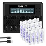 AA AAA Batteries Combo with Charger, 8 Packs AA 3000mAh and 8 Pack AAA 1100mAh Rechargeable Batteries 1.2V NiMH with 8 Slot Smart LCD Battery Charger for 1.2V AA AAA Rechargeable Batteries