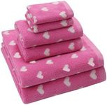 ORIGINAL KIDS 6 Piece Towel Set - Bath Time Hearts - 2 Bath Towels, 2 Hand Towels, 2 Washcloths in Bonus Tote Bag - 100% Cotton Jacquard Colorful Soft Absorbent Pool Beach Kids Towel Gift - Pink White