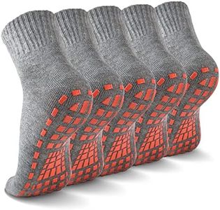 NOVAYARD 5 Pairs Non Slip Socks Non Skid Sticky Grippy Sock Yoga Pilates Hospital Socks Men Women(Grey,Large)