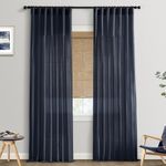 Navy Blue Curtains 84 Inch Lengh,Back Tab Hooks Pleated Light Filtering Linen Sheer Kids Curtains for Boys Bedroom Living Room 2 Panel Set,Midnight/Indigo Dark Blue