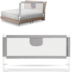 Izrielar Barrera de cama para niños pequeños, altura ajustable 60-96 cm, barrera para cuna de bebé 180 x 80 cm, para cunas, gris